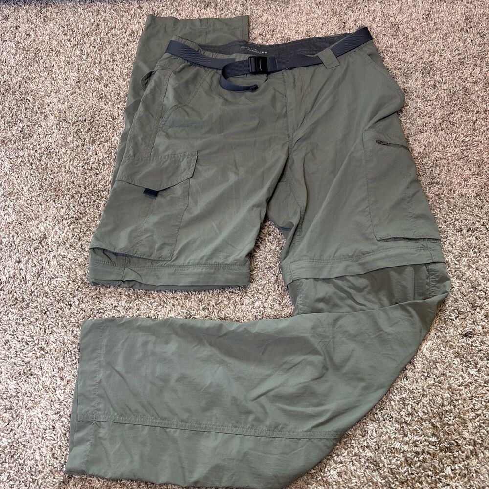 Columbia Pants Mens 32X34 Green Cargo Hiking Convertible Zip Off Omni Shade Belt